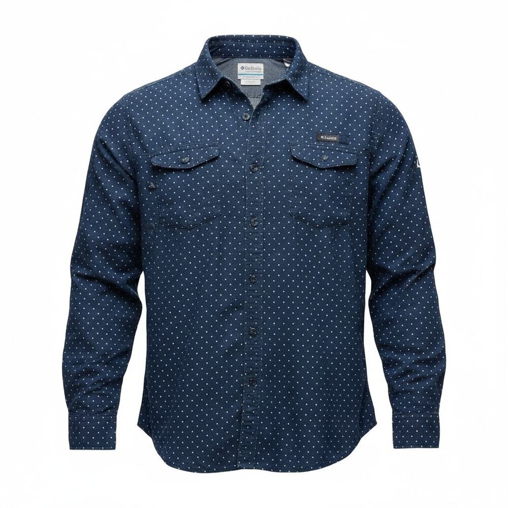 Columbia Super Bonehead Button Down Utility Shirt Blue Dual Pockets Size 2XL